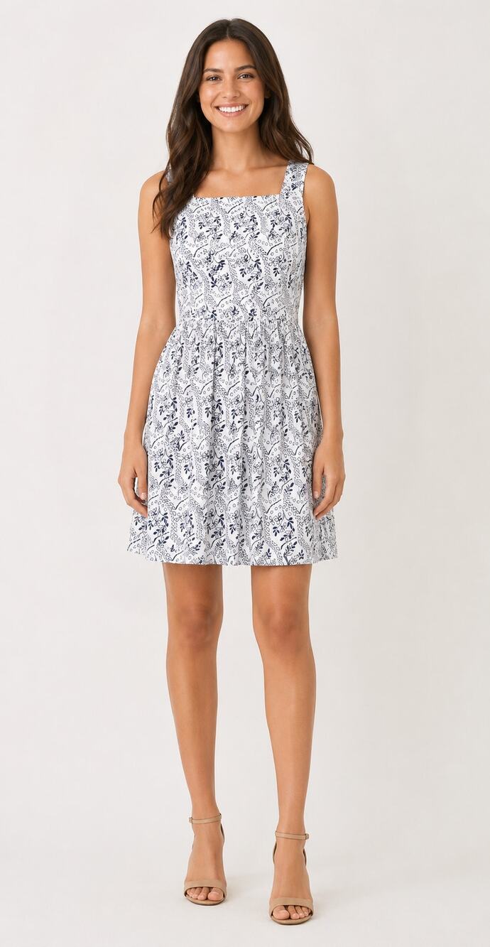 Loft Floral Cutout Back Mini Dress Square Neck Womens 12 New Blue White